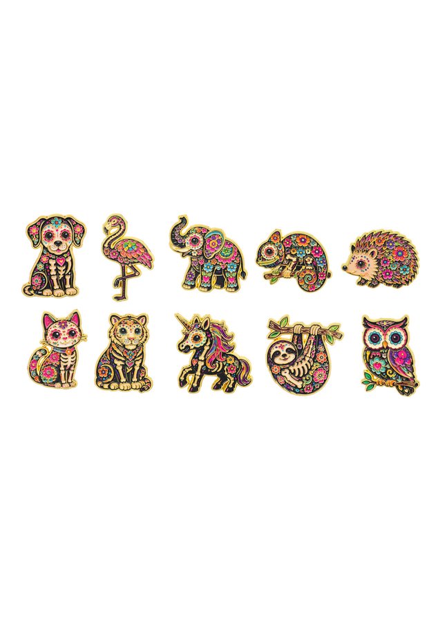 10pcs 10pcs Floral Animal Enamel Pin Set Colorful Flower Pattern Lapel Badge Halloween Brooch For Ba