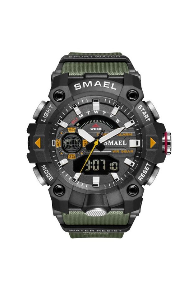 Army Green SMAEL Fashion Sport Watches Men Shock Resistant 50M Waterproof Wristwatch LED Alarm Stopw