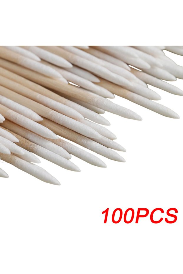 White 100Pcs 100/500Pcs Nails Wooden Tip Cotton Stick Buds Disposable Ultra-Detail Correcto