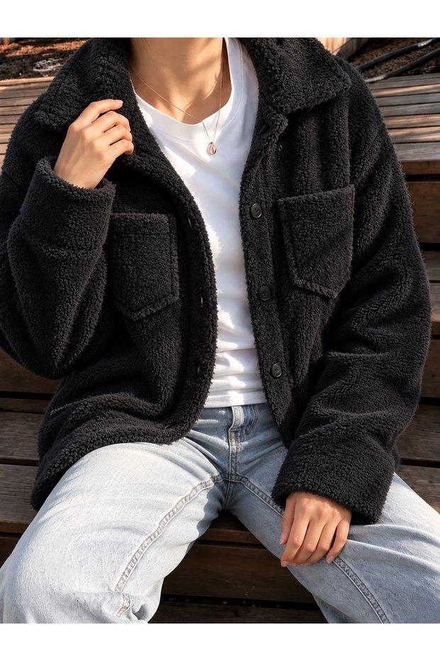 Women's Soft Textured Plush Shirt Jacket Kpln
