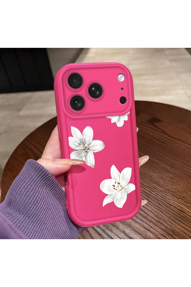 حافظة متوافقة مع هاتف iPhone 17 Pro Max/18 Pro Max مصنوعة من السيليكون باللون الوردي والأحمر ونمط الزهور ومضادة للصدمات لحماية الكاميرا
