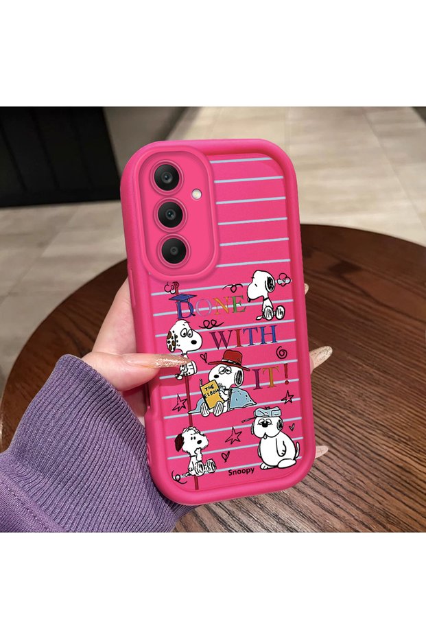 Samsung Galaxy S25 Compatible Pink Red Silicone Snoopy Pattern Case Shockproof Camera Protection