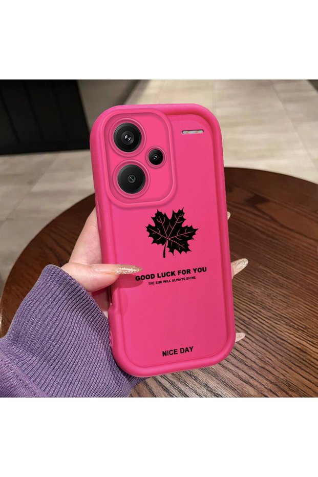 Redmi Note 13 Pro Plus+ 5g Compatible Pink Red Silicone Maple Leaf Pattern Case Shockproof Camera Protection