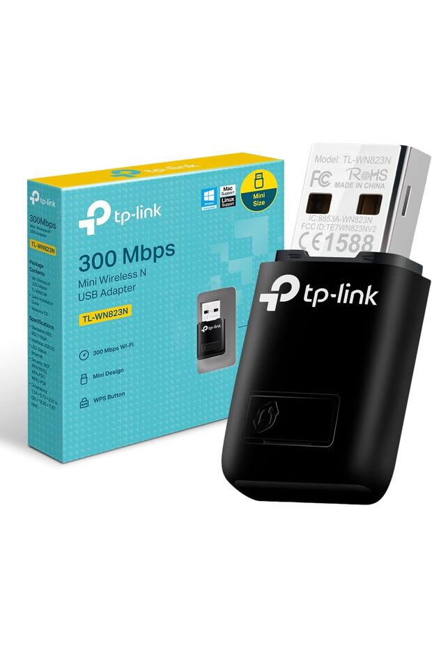 محول USB لاسلكي صغير N بسرعة 300 ميجابت في الثانية TL-WN823N - أسود