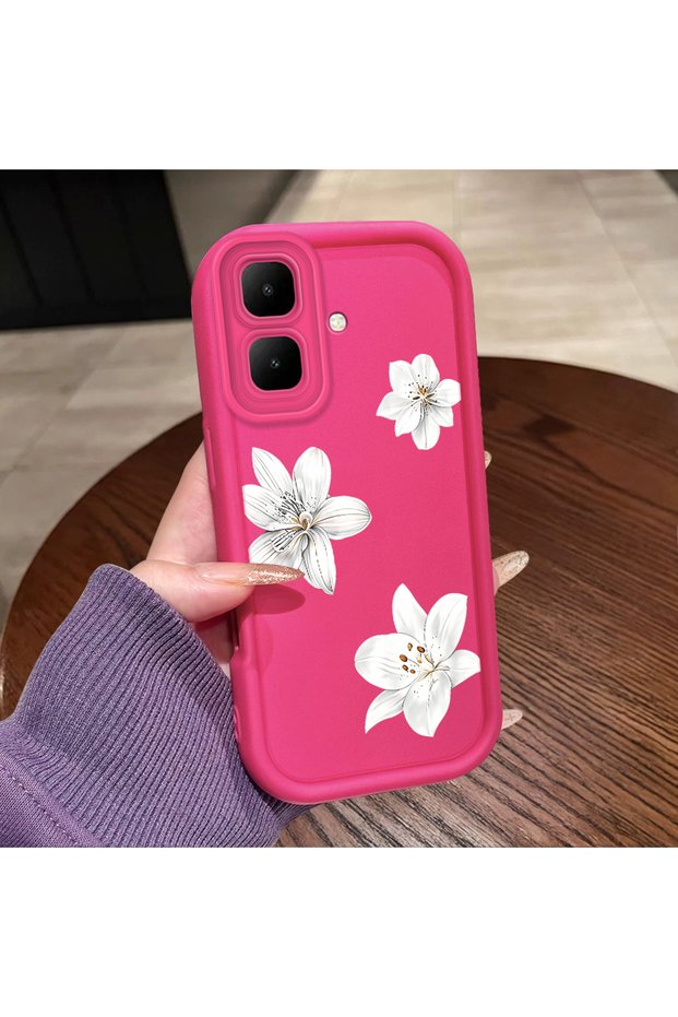 Infinix Smart 10 Compatible Pink Red Silicone Flower Pattern Case Shockproof Camera Protection