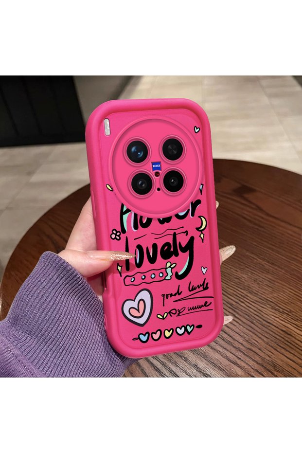 Vivo X300 Pro Compatible Pink Red Silicone Heart Pattern Case Shockproof Camera Protection