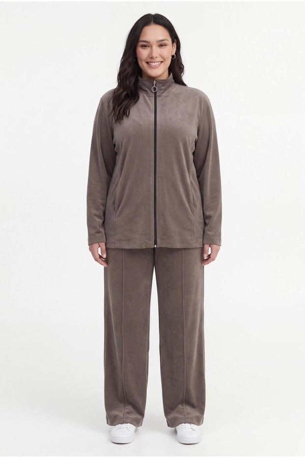 Women's Plus Size Half Turtleneck Zipper Wide Leg Khaki Tracksuit Set