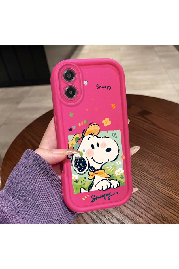 Samsung Galaxy A07 4g Compatible Pink Red Silicone Snoopy Pattern Case Shockproof Camera Protection
