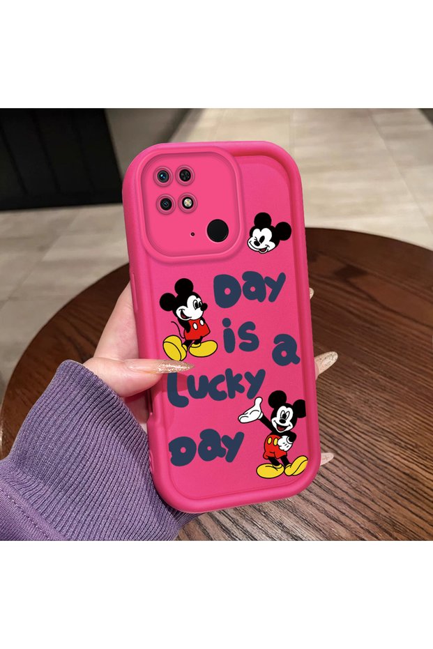 Redmi 10C Compatible Pink Red Silicone Cartoon Pattern Case Shockproof Camera Protection