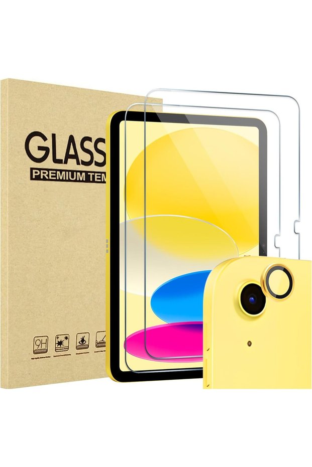 واقي شاشة لجهاز iPad 11/10، 2 زجاج + 1 عدسة، أصفر