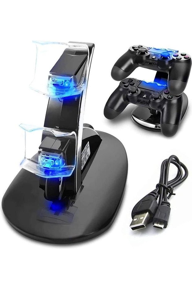 حامل شحن مزدوج LED Micro USB باللون الأبيض لوحدة تحكم PS 4 Slim