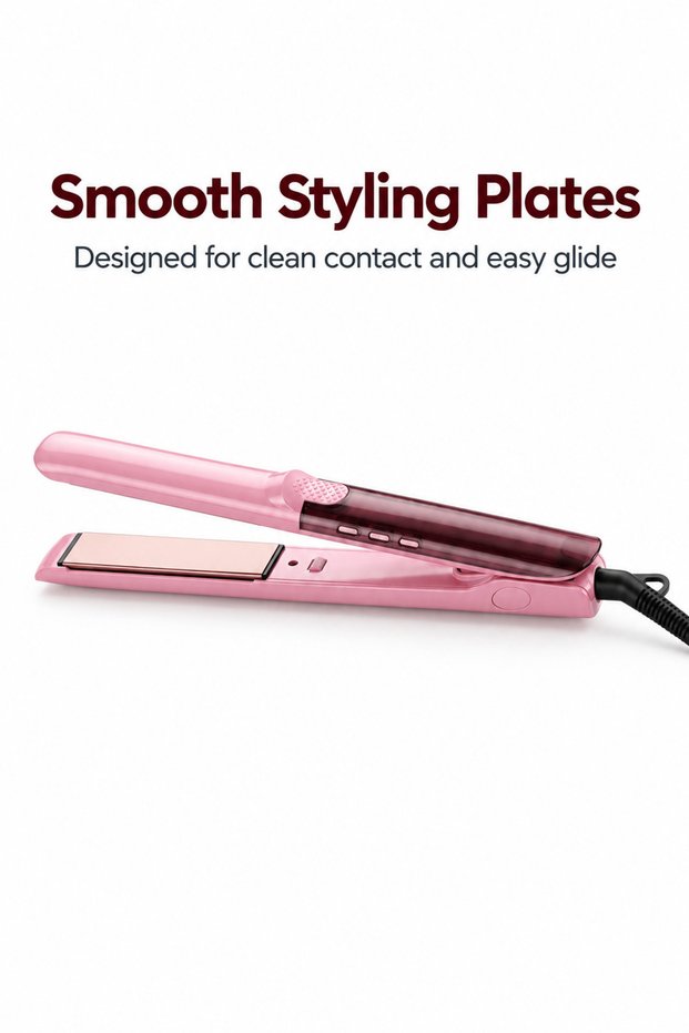 Pink Hair Straightener Flat Iron with Smooth Rose Gold Plates, 2 in 1 Hair Straightener and Curler, Adjustable Temperature Styling Tool