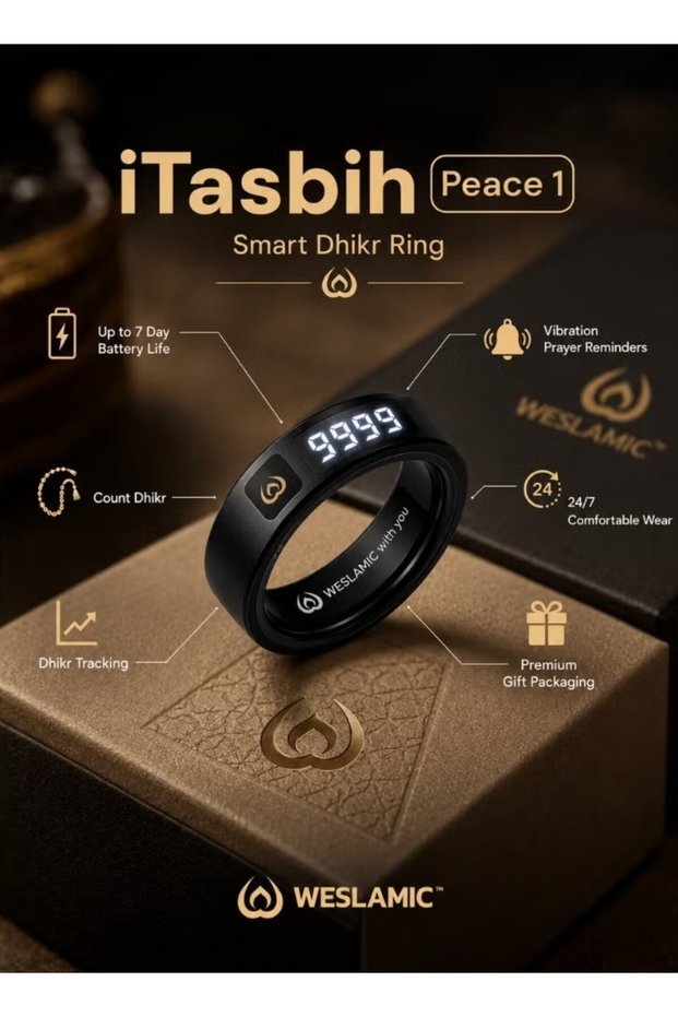 iTasbih Peace 1 Smart Dhikr Ring with Vibration Prayer Reminder, App Connectivity & IP68 Water Resistance