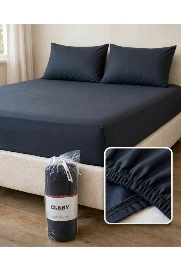 100% Cotton Ranforce Fabric Double Fitted Sheet Set 160X200 Cm+30 cm Smoked