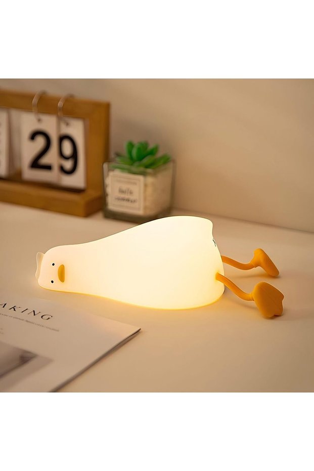 ضوء ليلي LED قابل لإعادة الشحن على شكل بطة مسطحة للأطفال، ضوء ليلي من السيليكون قابل للتعتيم بثلاث مستويات