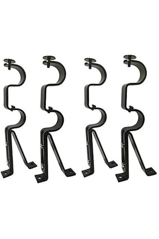 Double Curtain Rod Brackets - Black (Set Of 4) (Also Known As Drapery Bracket Set For Draperies/Adjustable Bracket)