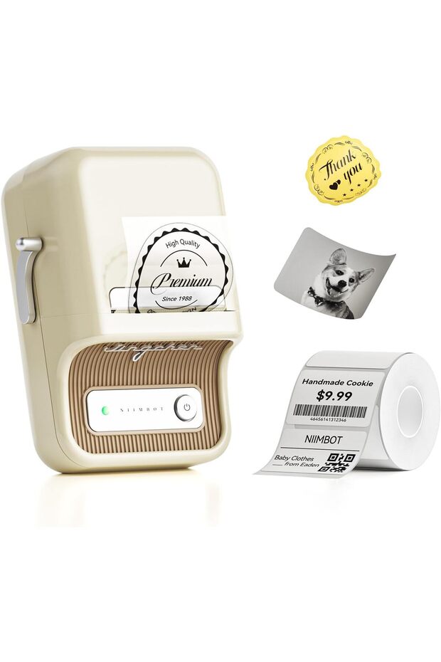 B21 Lable Printer Thermal Label Maker with Tape, Cream White