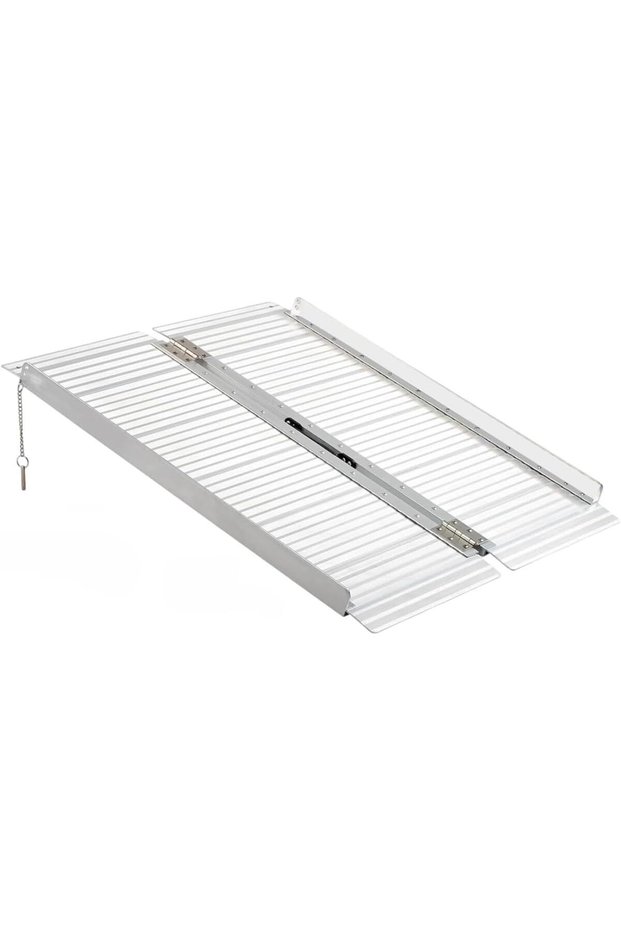 | 5FT Foldable Aluminum Wheelchair Ramp | Heavy Duty Portable Access Ramp, Standard Aluminum Finish, Non-Slip Surface, 270kg Capacity for Steps, Curbs, Home & Vehicle Accessibility