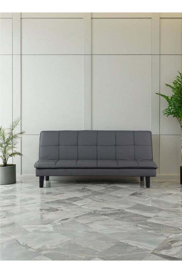 Modern Convertible Sofa Bed in PU Leather, Convertible Recliner for Living Room, 180 x 92 x 81cm, Dark Grey