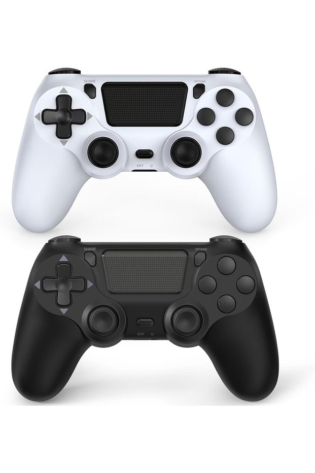 وحدة تحكم لاسلكية متوافقة مع PS4 / Pro/Slim (أسود وأبيض) - عبوة من قطعتين