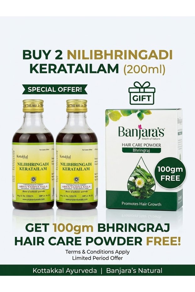 Nilibhringadi Keratailam 200ml (pack of 2) 100gm Bhringraj hair care powder Free