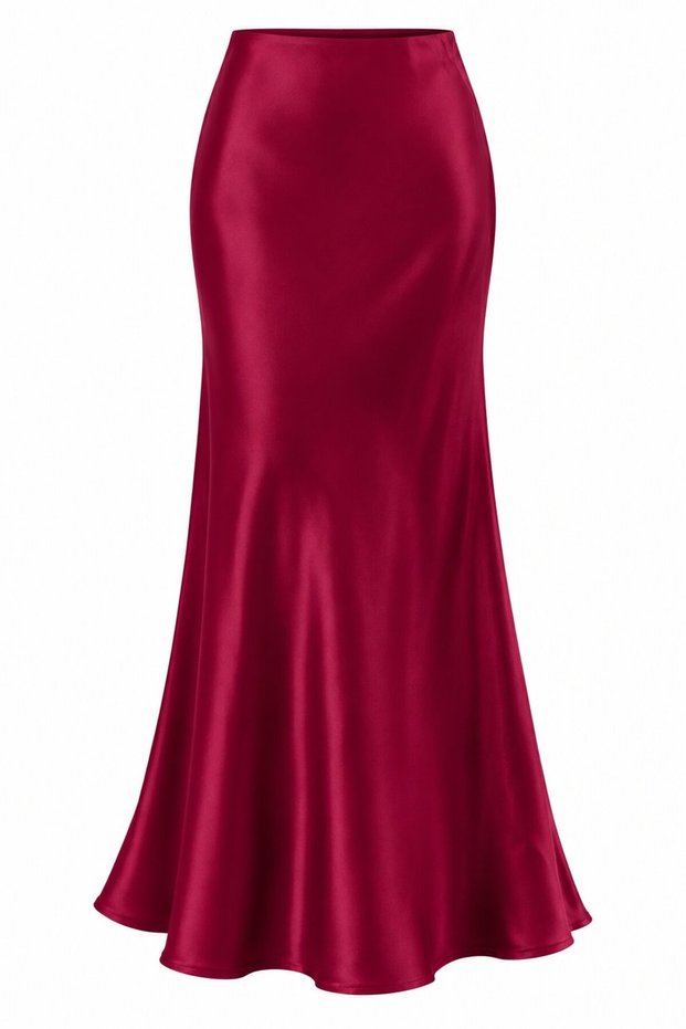 Vişne Çürüğü Plain Long Satin Skirt - 2Y231035