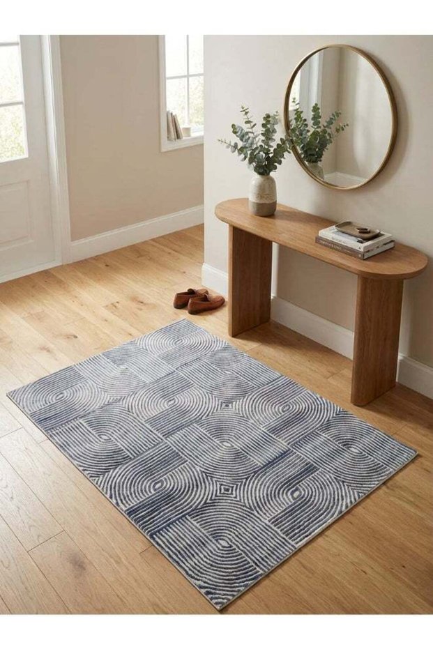 Carpet Rug Woven with Soft Texture |Metro Grid Design - Blue