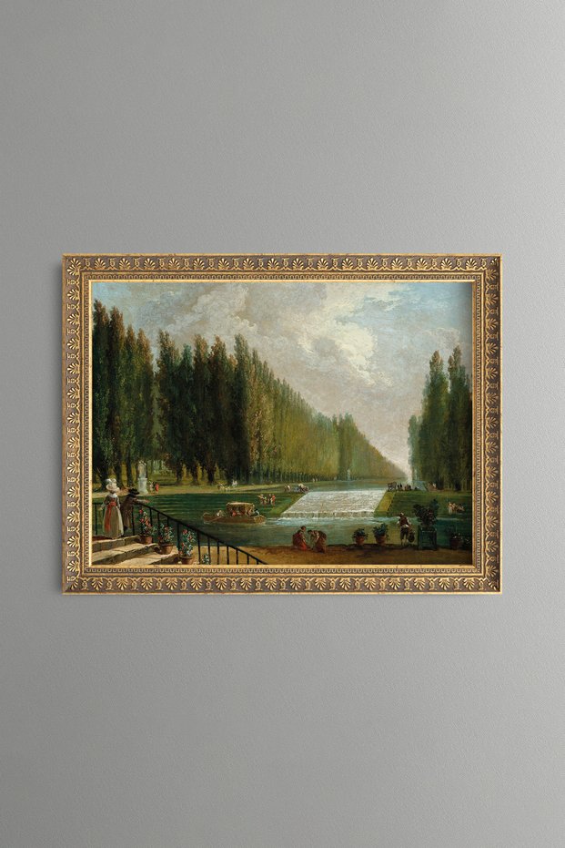 Palace Garden and Pool Surrounded by Trees - Vintage Patterned Painting - Fine Model