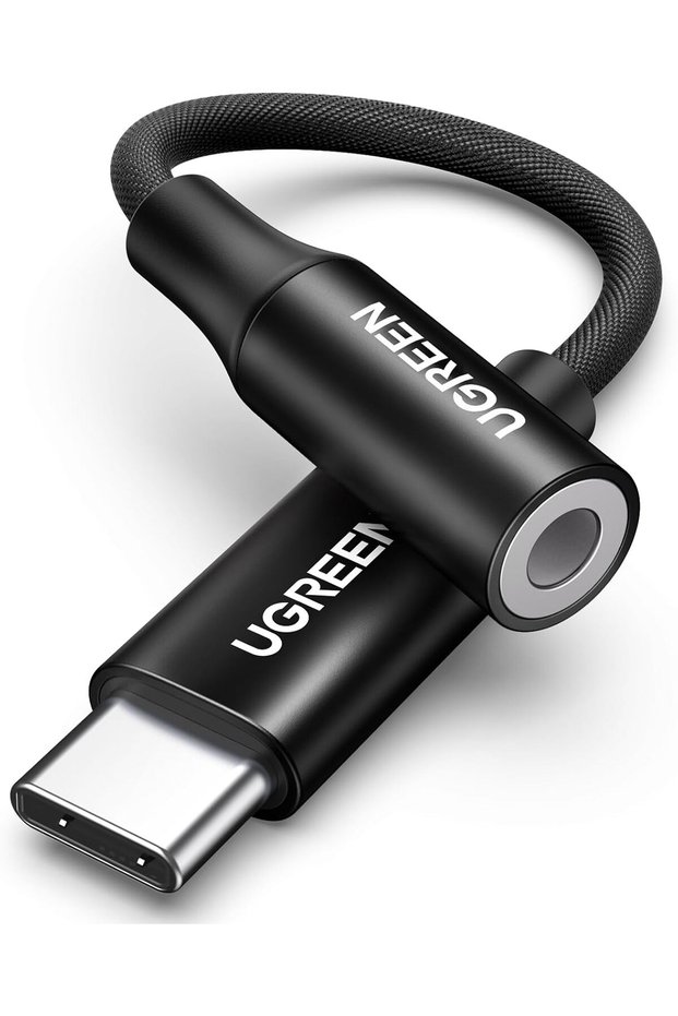 محول USB C إلى 3.5 ملم مع كابل مجدول متوافق مع آيفون 16 باللون الأسود