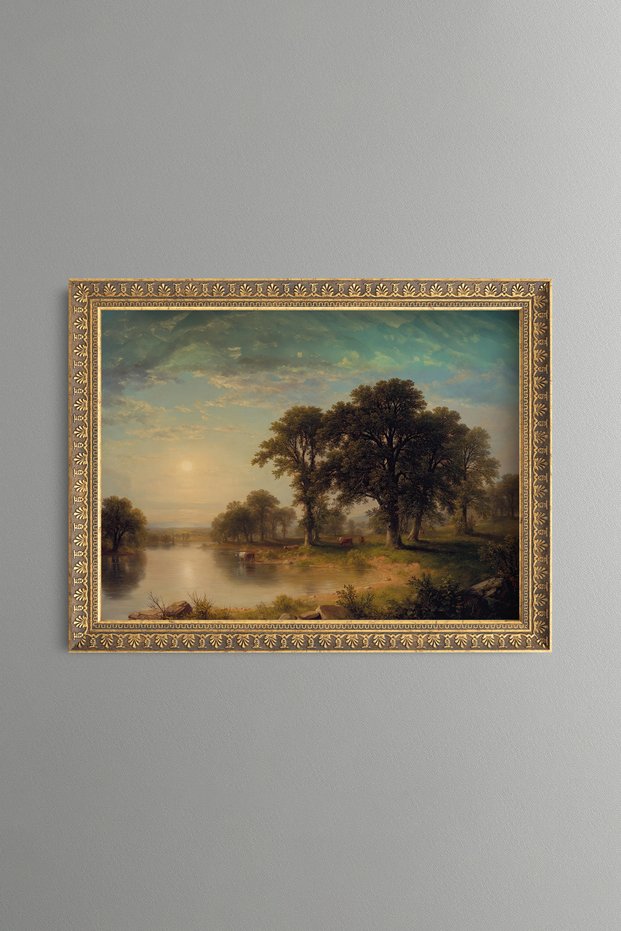 Large Tree and Water Edge at Sunset - Vintage Patterned Painting - Fine Model