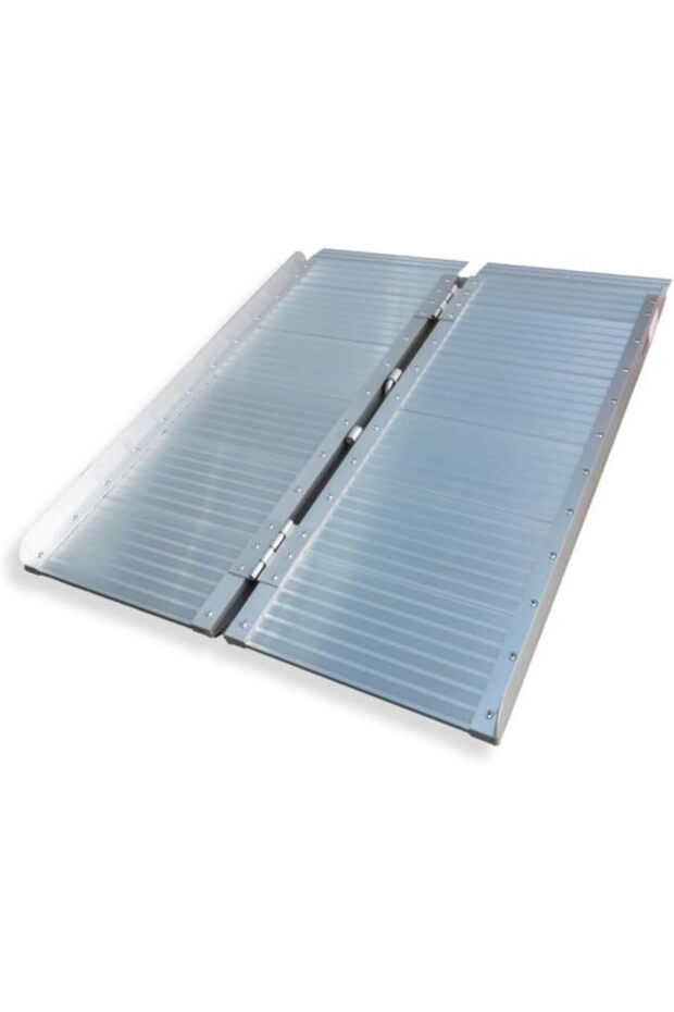 | 6FT Foldable Aluminum Wheelchair Ramp | Heavy Duty Portable Access Ramp, Standard Aluminum Finish, Non-Slip Surface, 270kg Capacity for Steps, Curbs & Home Accessibility