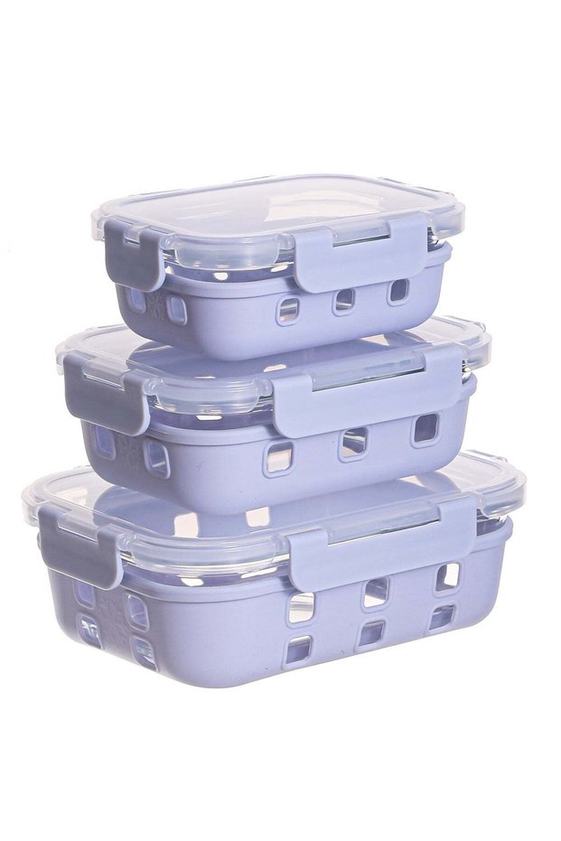 3 Pack Glass Food Storage Container with Silicone Sleeve and