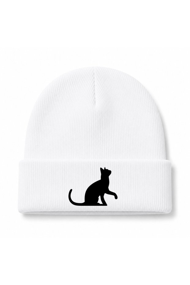 Curious Cat – Minimalist Cat Silhouette Ribbed Knit Beanie