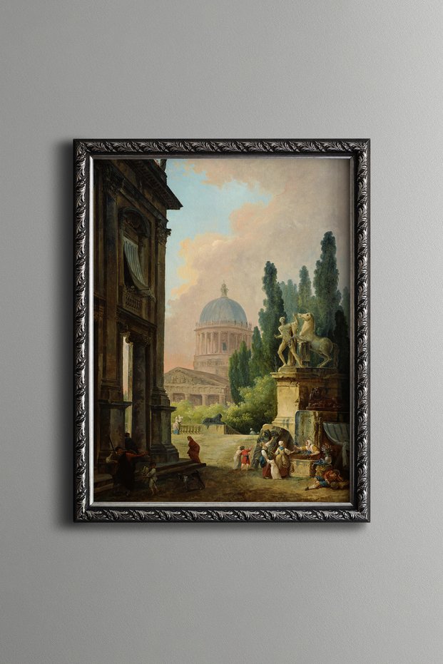 Historic between the Pillars Square and People - Vintage Patterned Painting - Fine Model