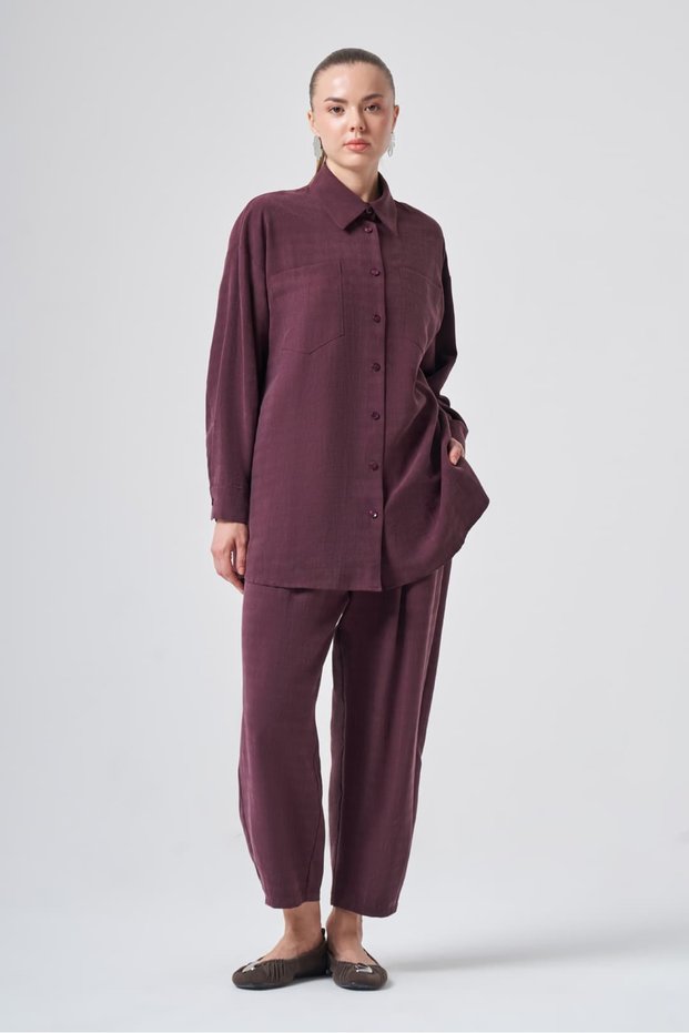 1092 Double Pocket Detail Self-Patterned Pants Suit in Blue
