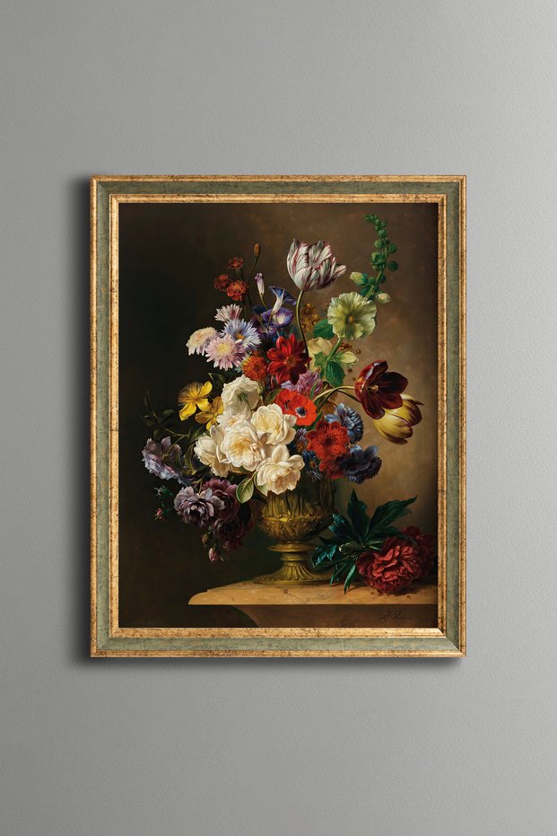 Gardening Flowers That Stand Out on a Dark Background - Vintage Patterned Painting - Fine Model