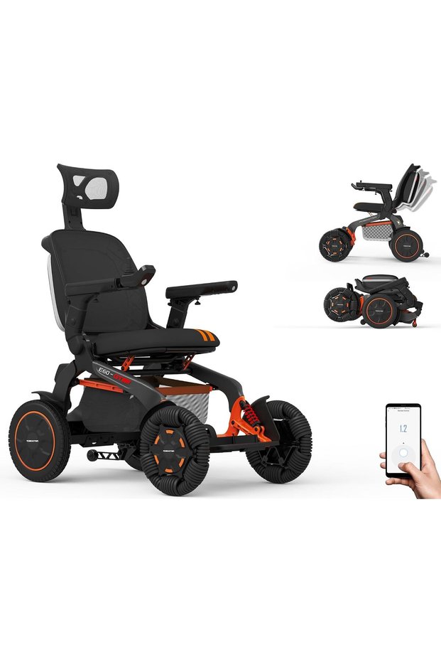 E60 Pro-A, All Terrain Foldable Electric Wheelchair, SUV-Inspired Power Chair & Mobility Scooter, 12-Inch Wheels, Shock-Absorbing Suspension, Smart, Travel for Adults & Seniors (Black & White)