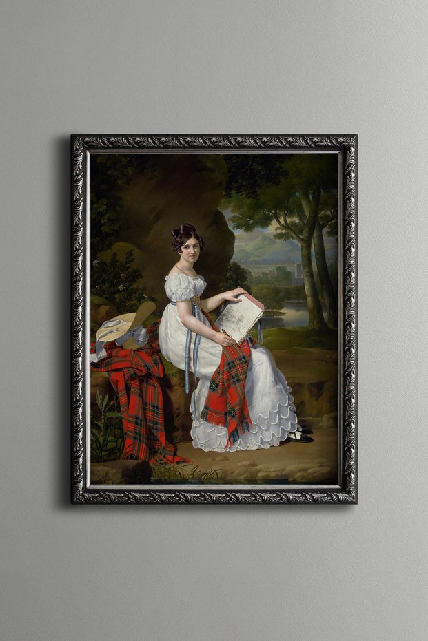 Woman in White Dress - Vintage Patterned Painting - Slim Model