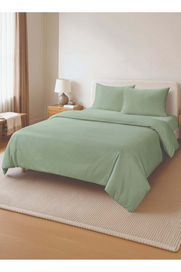 King and Queen Size Duvet cover Set | Soft 400 TC Sateen Cotton Material | 1 Duvet Cover 220 cm x 240 cm + 2 Pillowcases 50 cm x 75 cm | Sage Green Color
