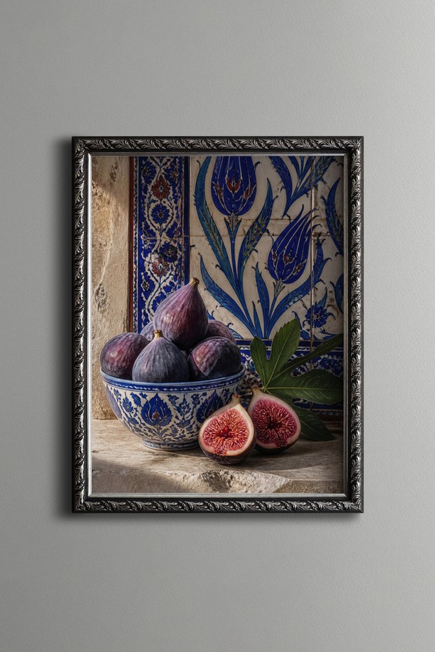 Figures in a Loom in Front of a Blue Tile - Vintage Patterned Painting - Fine Model