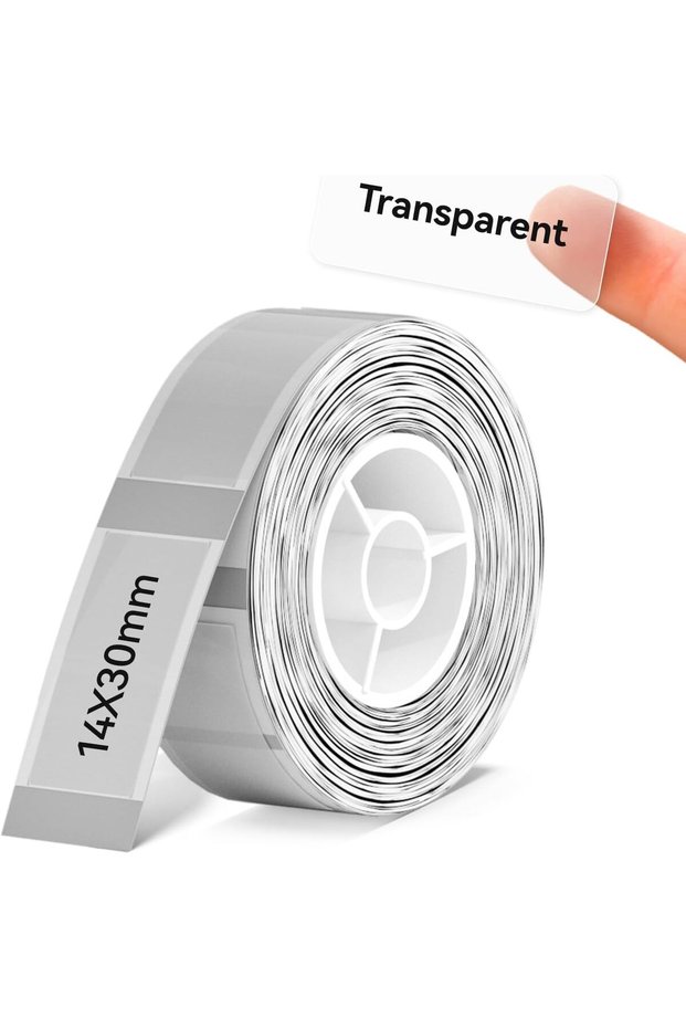 Label Tape for D110/D101/D11, Black on Transparent, Clear Sticker Thermal Paper Self-Adhesive Label Maker Tape, 14mm x 30mm (0.55 x 1.18 Inch) 210 Labels/Roll