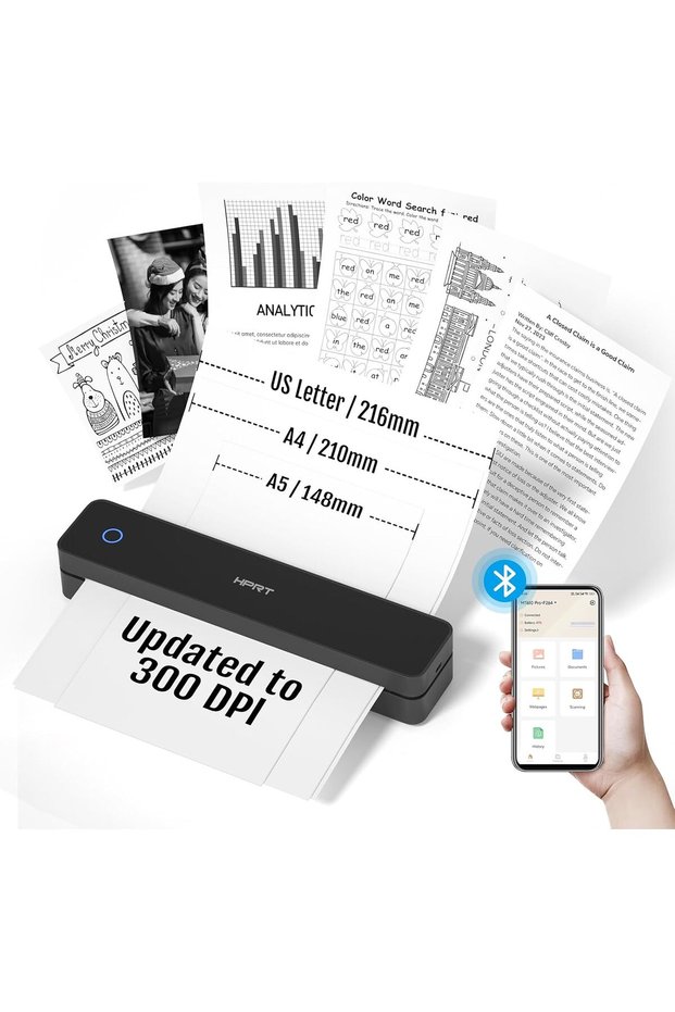 MT610 Pro Portable Printers Wireless for Travel, Bluetooth Thermal Printer Compatible with iOS, Android & Laptop, Support 8.5x11 US Letter&A4 Thermal Paper, Inkless Mobile Printer for Home, Black