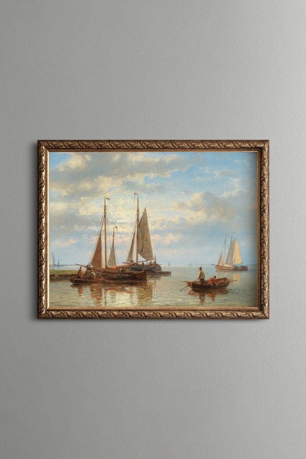 Sailing Boats on the Calm Sea - Vintage Patterned Painting - Fine Model