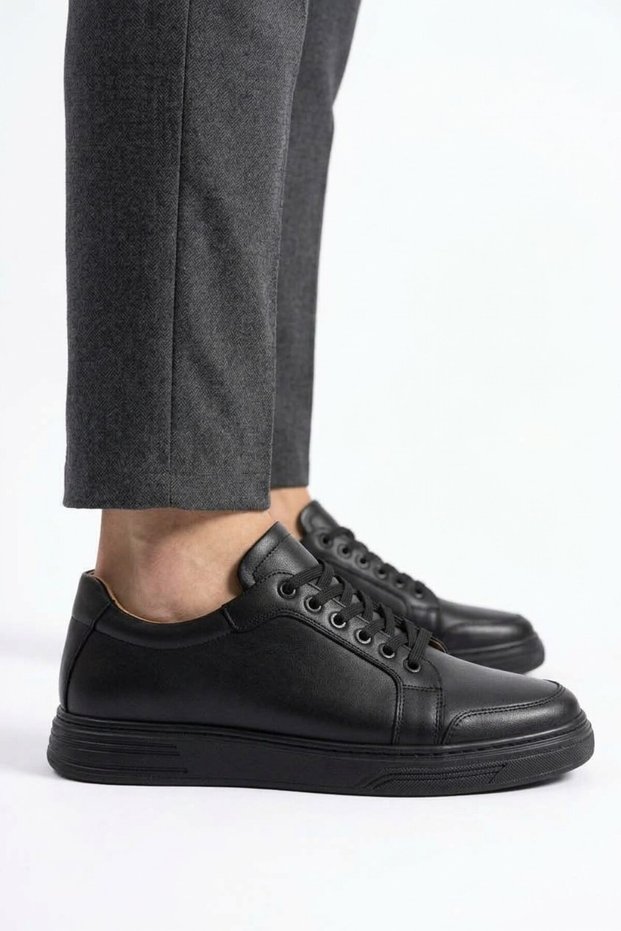 Zrj1902 Premium Lace-Up Genuine Leather Men's Classic Shoes - Black