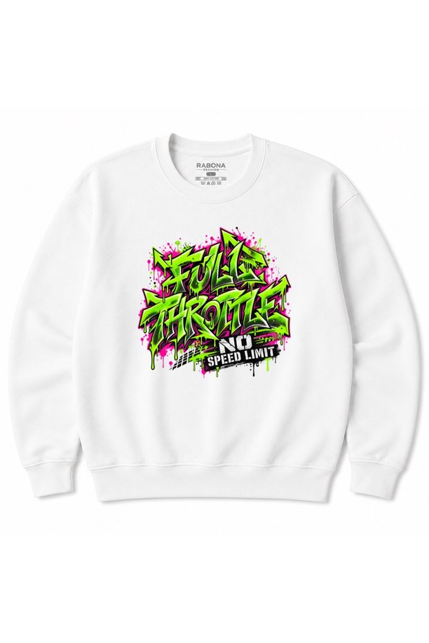 Full Throttle – No Speed Limit Neon Graffiti Graphic Sweatshirt