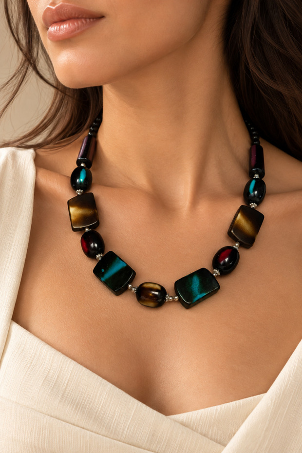 Women's Geometric Bead Detailed Stylish Design Necklace