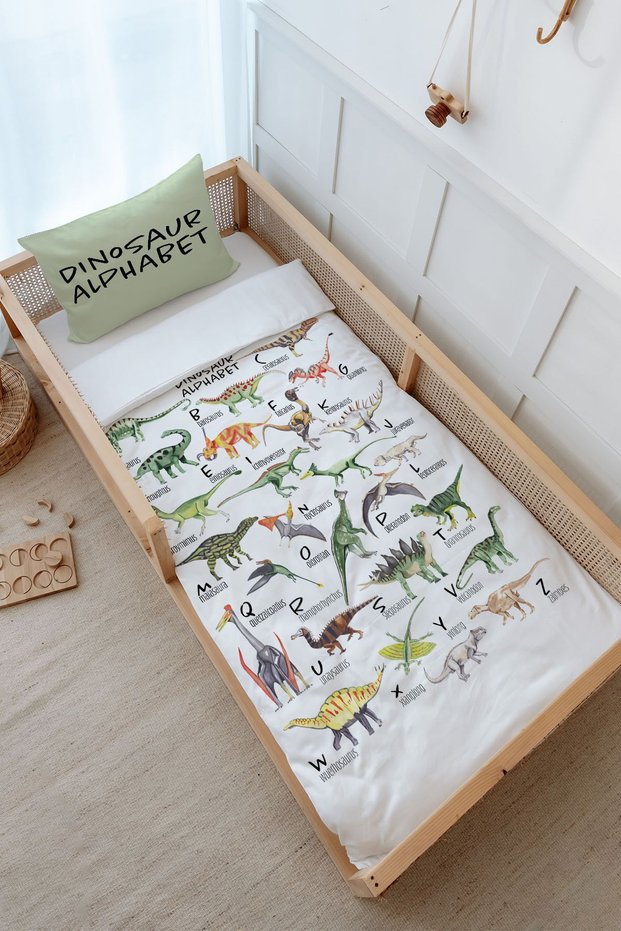 Single Duvet Cover and Fitted Sheet Set - Iconic Series - Dinosaur Alphabet