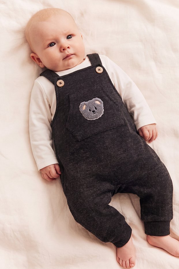 2-Piece Unisex Salopet-Sweatshirt Set with Teddy Bear Embroidery