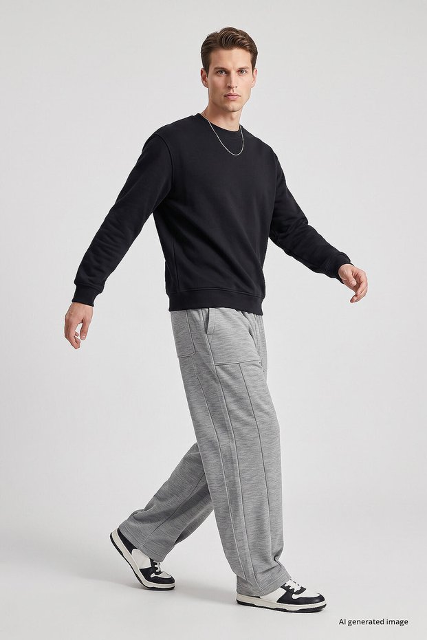 Gray Melange Balloon Fit Men's Tracksuit Bottom - 82205