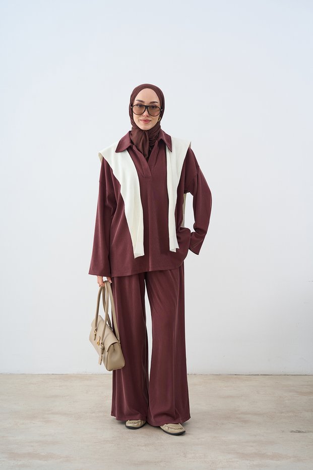 Women's Shirt Collar Ribbed Suit Tile